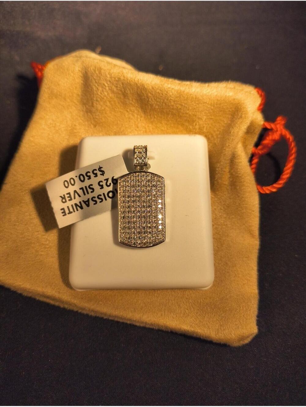 iced 2 Ctw Moissenite .925 Sterling Silver Dog Tag Pendant